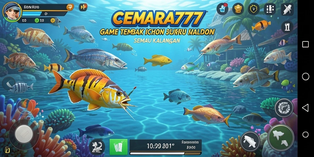 Tampilan gameplay seru CEMARA777 dengan aksi Tembak Ikan yang menegangkan.