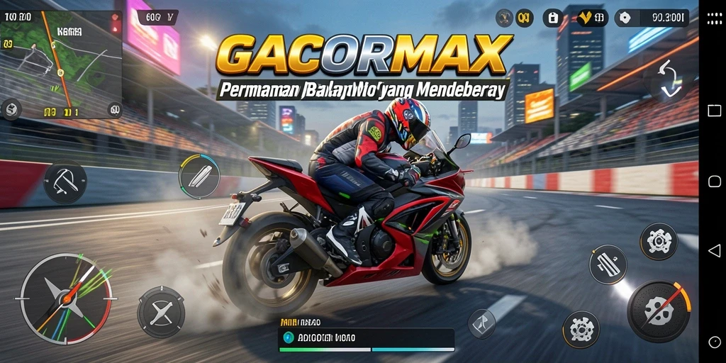 Screenshot gameplay GACORMAX menampilkan aksi balap motor yang mendebarkan.