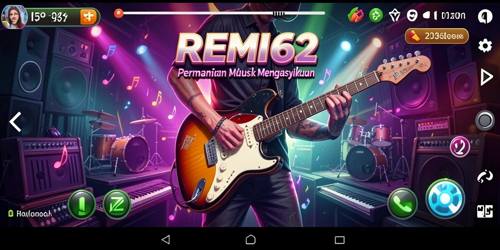 Screenshot dari gameplay REMI62 yang menunjukkan momen seru bermain musik.