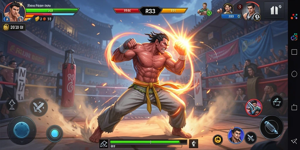 Screenshot gameplay RR33 menampilkan pertarungan seru dan karakter dinamis.