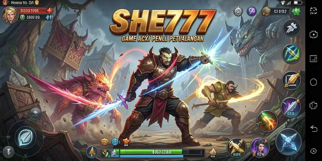 Tampilan gameplay seru dari SHE777 dengan karakter aksi menegangkan.