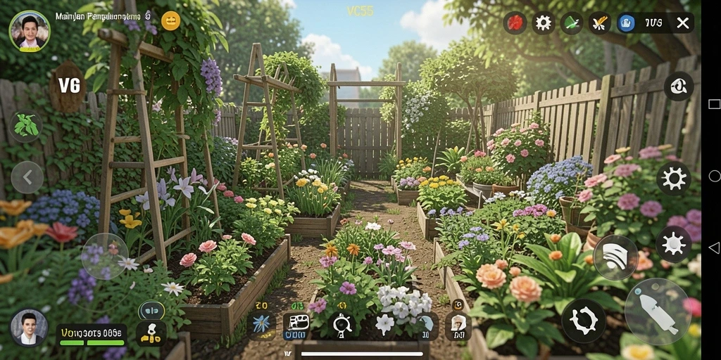 Tampilan gameplay VC55 menampilkan pertanian yang indah dan interaksi komunitas.
